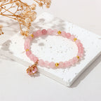 Rosenquarz Perlenarmband mit Ballerina-Anhänger