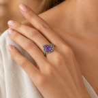 Floraler Amethyst Ring aus 925er Silber mit Blattornamenten