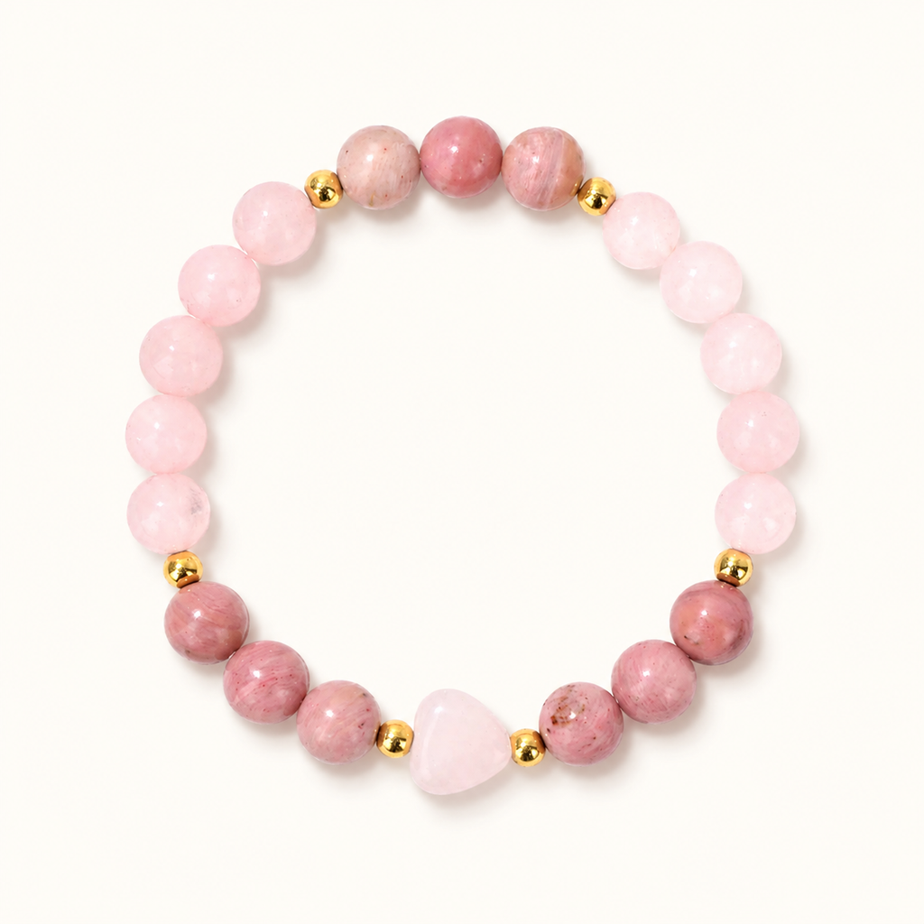 Rosenquarz Rhodochrosit Armband mit Herzstein
