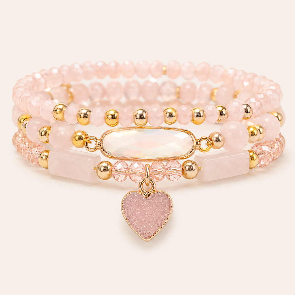 Gold Rosenquarz Armband mit Herz