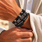 Onyx Armbänder Set mit Lavastein und Totenkopf-Motiven