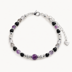 Amethyst Armband mit Obsidian und zentraler Kugel