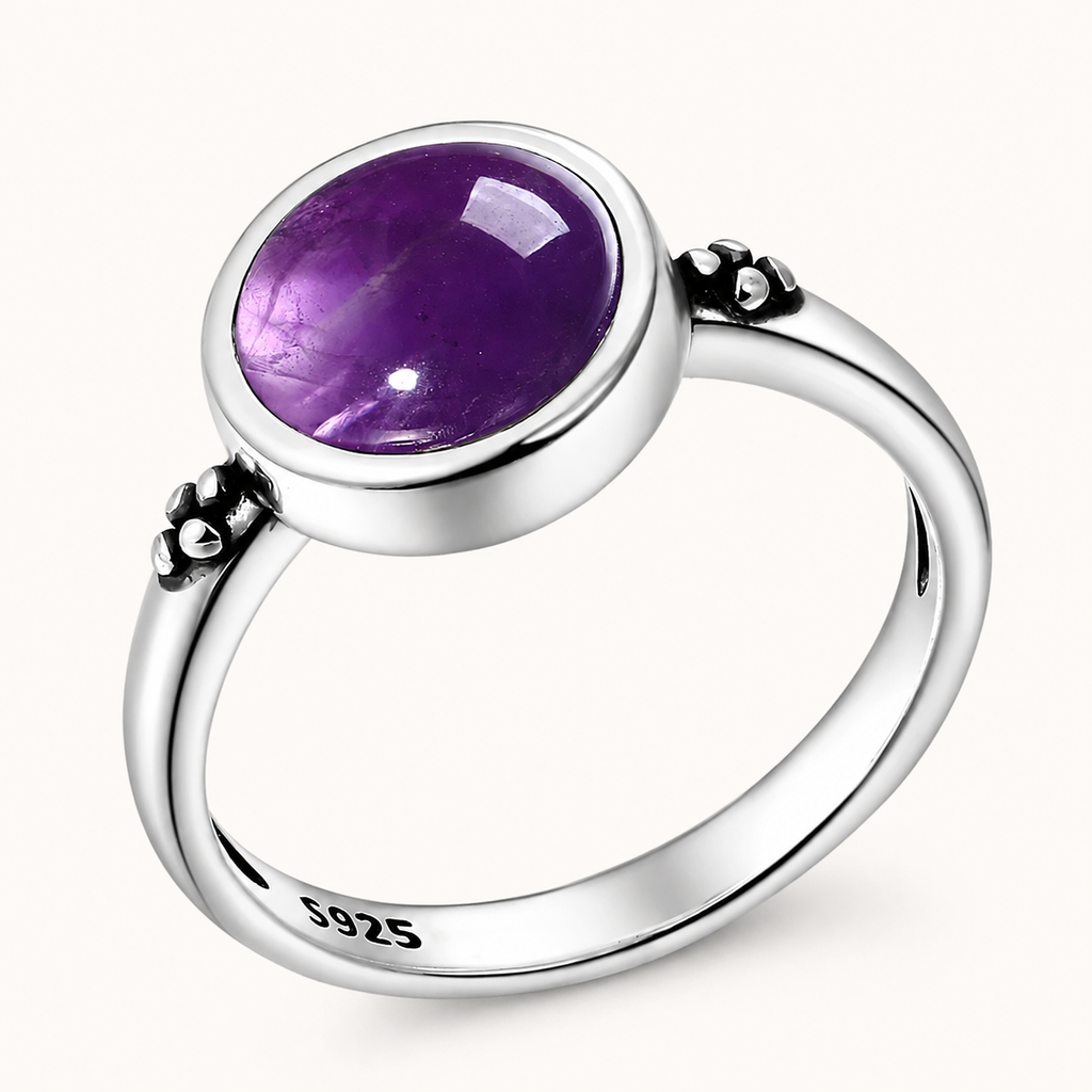 Amethyst Ring aus 925er Silber mit kleinen Rosen
