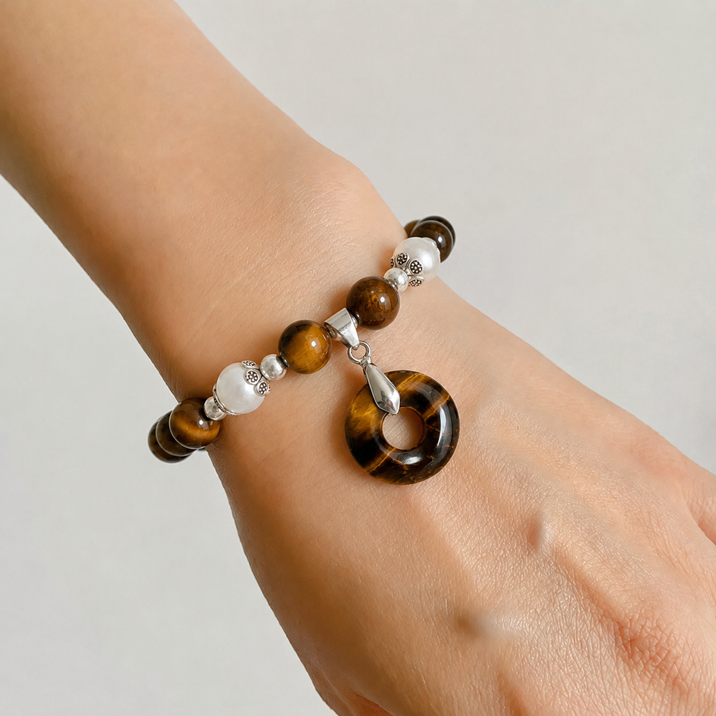Tigerauge Perlenarmband mit Donut