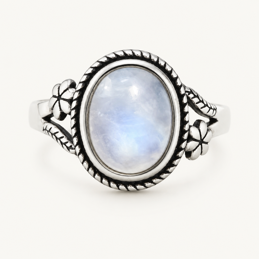 Mondstein Ring mit Blumenranken