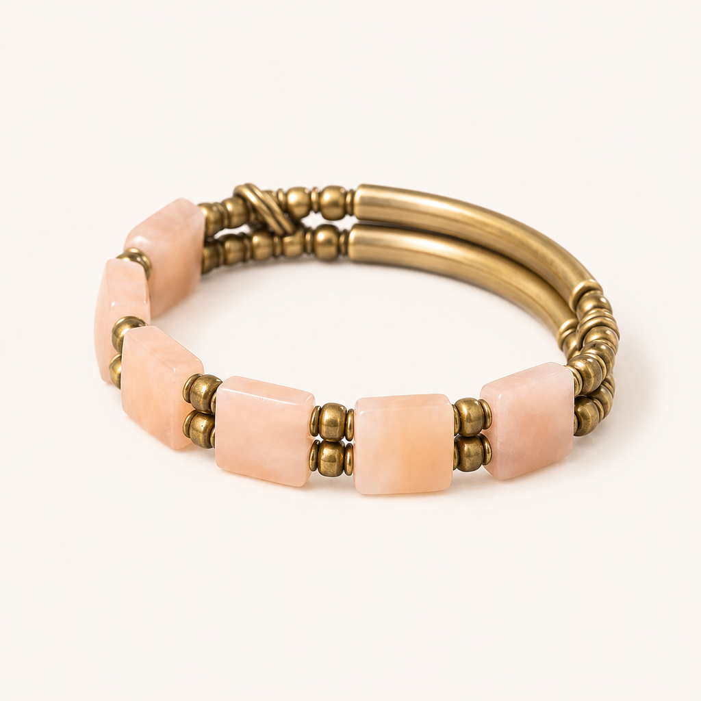 Rosenquarz Armband mit rechteckigen Steinen
