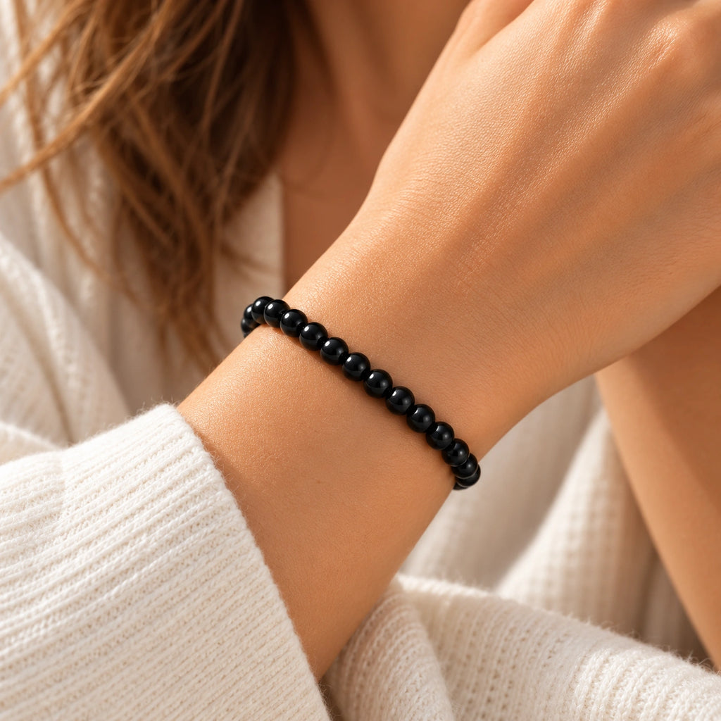 Onyx Armband mit glänzenden Perlen und Schiebeverschluss