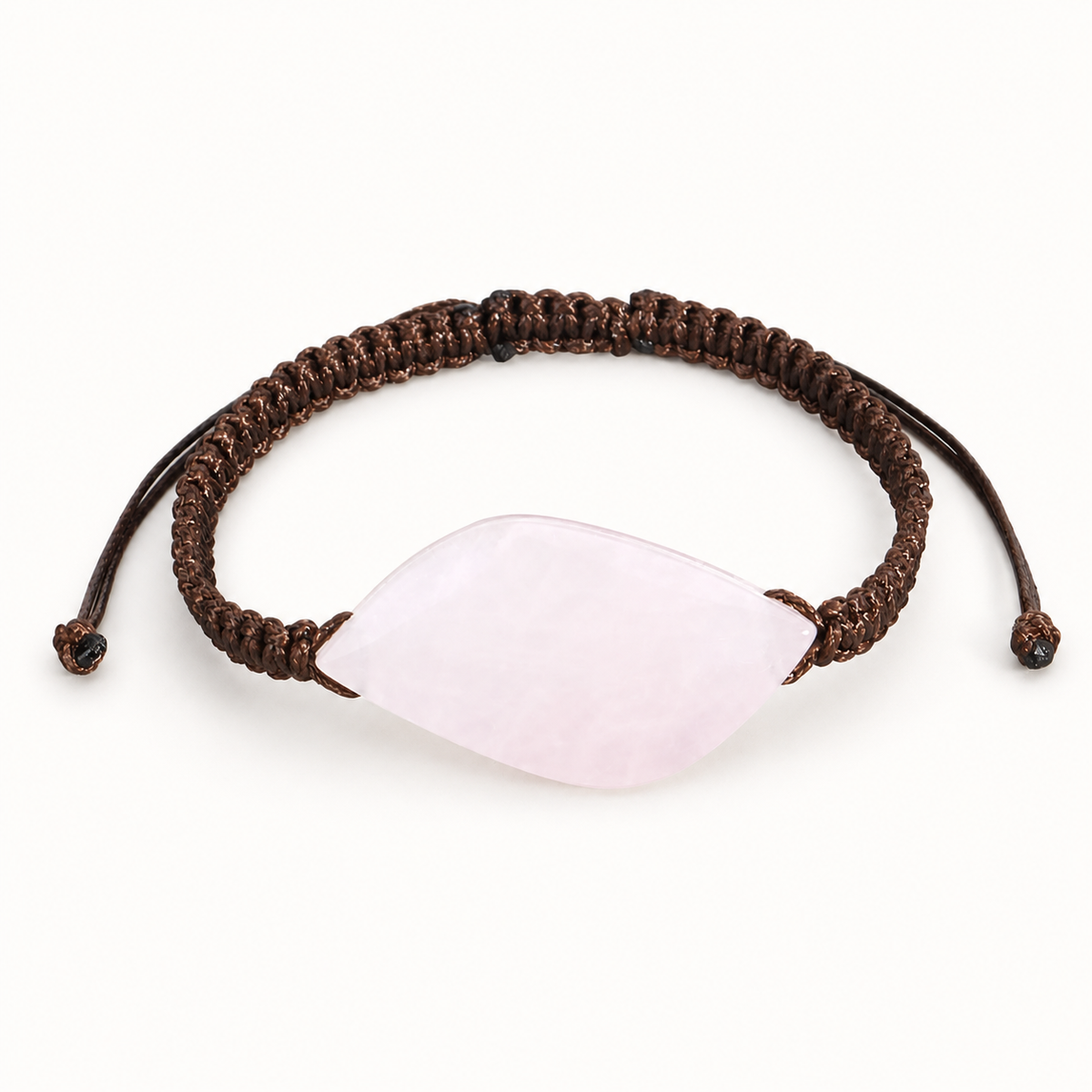 Rosenquarz Makramee Armband mit großem Blattstein