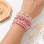 Mehrreihiges Rosenquarz Armband Set in Rosa