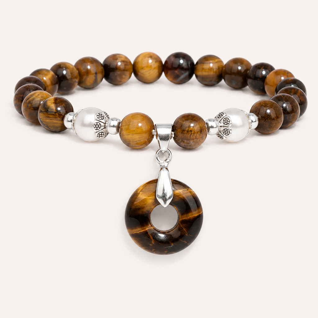 Tigerauge Perlenarmband mit Donut