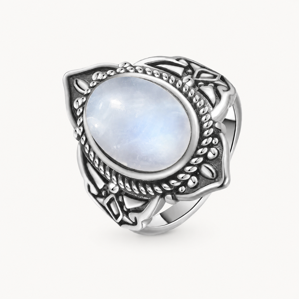 Mondstein Ring mit Flechtrahmen