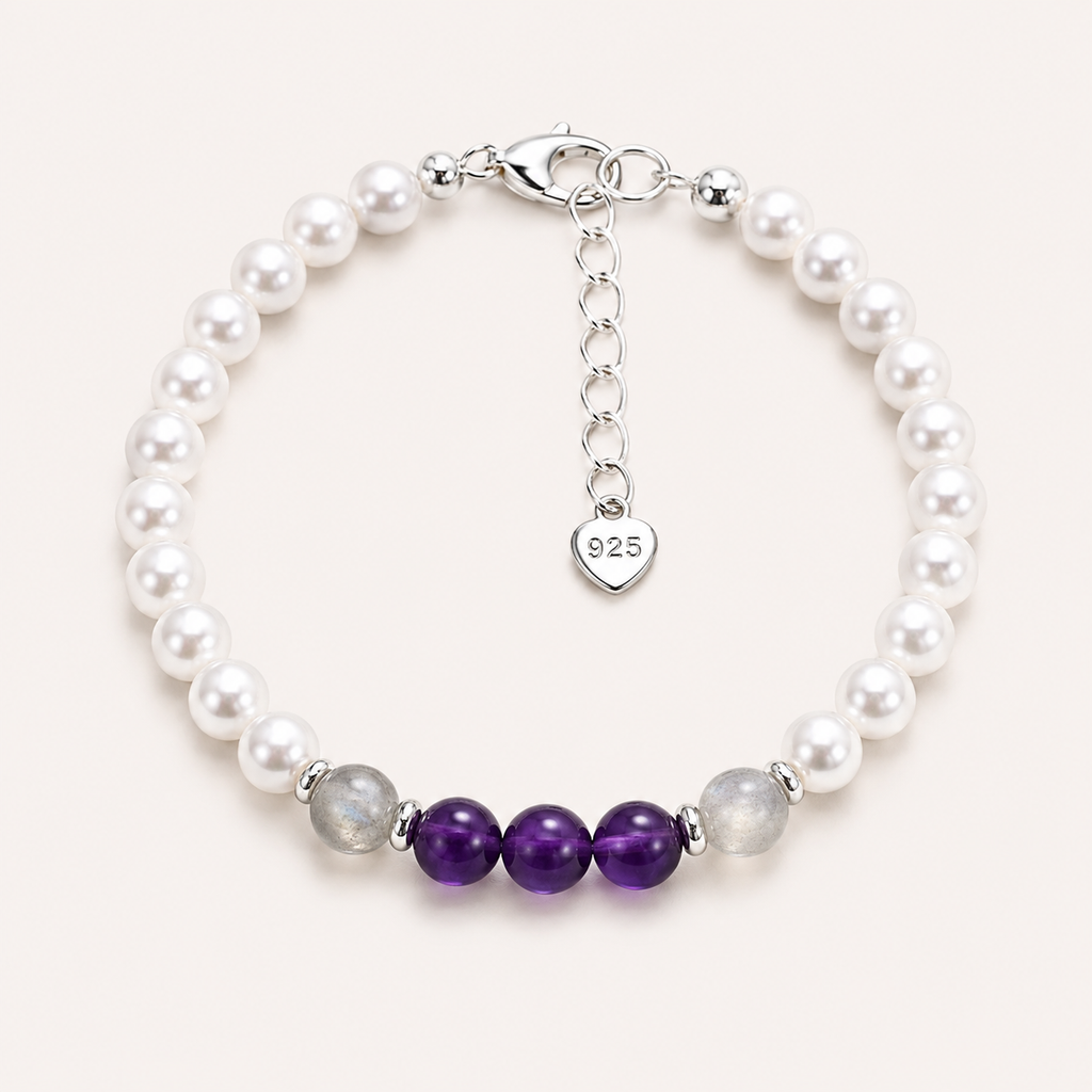 Mondstein Amethyst Armband mit Muschelperlen