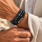 Onyx Armbänder Set mit Hämatit und verzierter Metallperle
