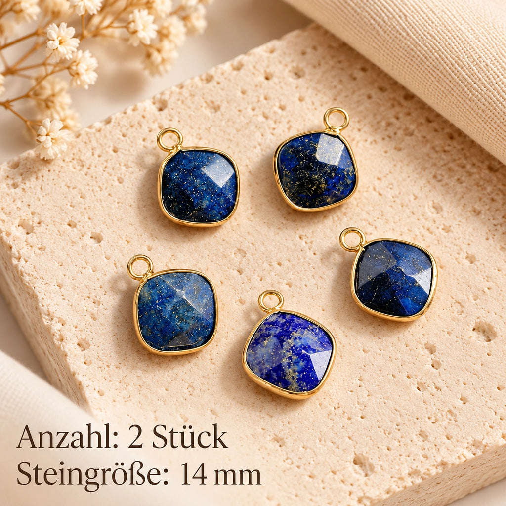 Lapislazuli Anhänger Gold mit facettiertem quadratischem Stein