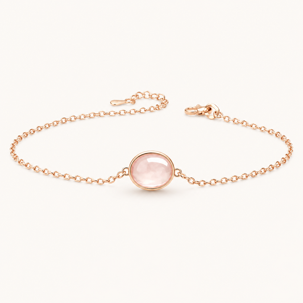Rosenquarz Armband aus 925er Silber mit 18K Roségold-Beschichtung
