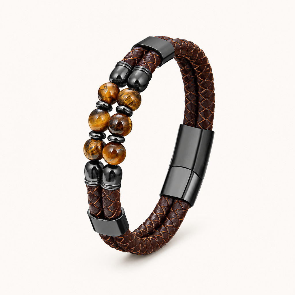 Zweireihiges Tigerauge Lederarmband
