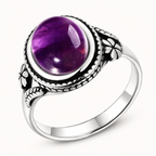 Amethyst Ring aus 925er Silber mit Blüten an den Seiten