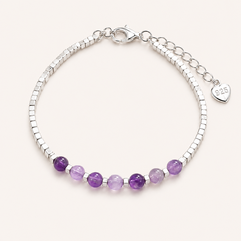 Filigranes Amethyst Armband mit Würfelperlen