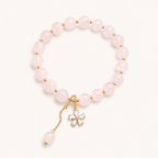 Rosenquarz Perlenarmband mit Blumenanhänger