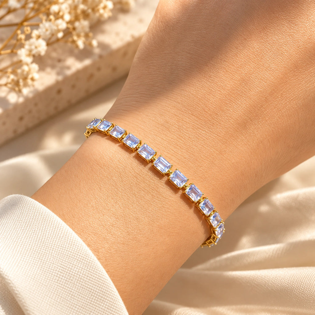 Goldenes Mondstein Armband aus 925er Silber im Tennisarmband-Stil