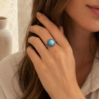 Aquamarin Ring aus 925er Silber mit Kleeblatt Details