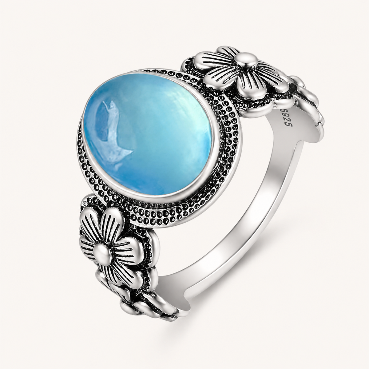 Aquamarin Ring aus 925er Silber mit großen Blüten