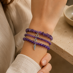 Amethyst Armband mit Stern-, Mond- und Flügelanhänger