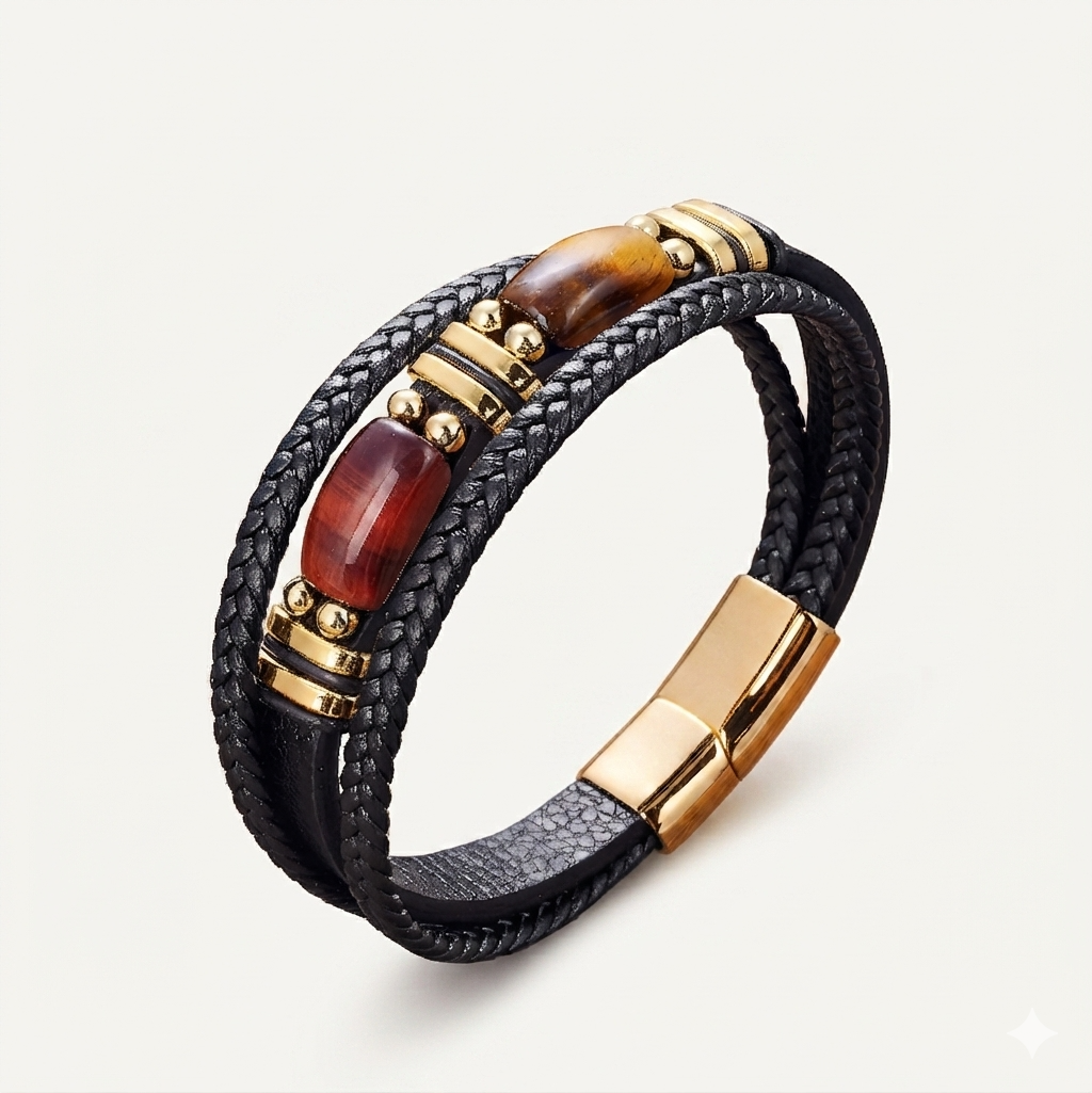 Mehrreihiges Tigerauge Lederarmband