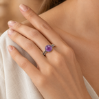 Amethyst Ring aus 925er Silber mit dreireihiger Ringschiene