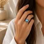 Aquamarin Ring aus 925er Silber mit Blüten und Spiralen