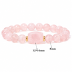 Rosenquarz Perlenarmband mit rechteckigem Mittelstein