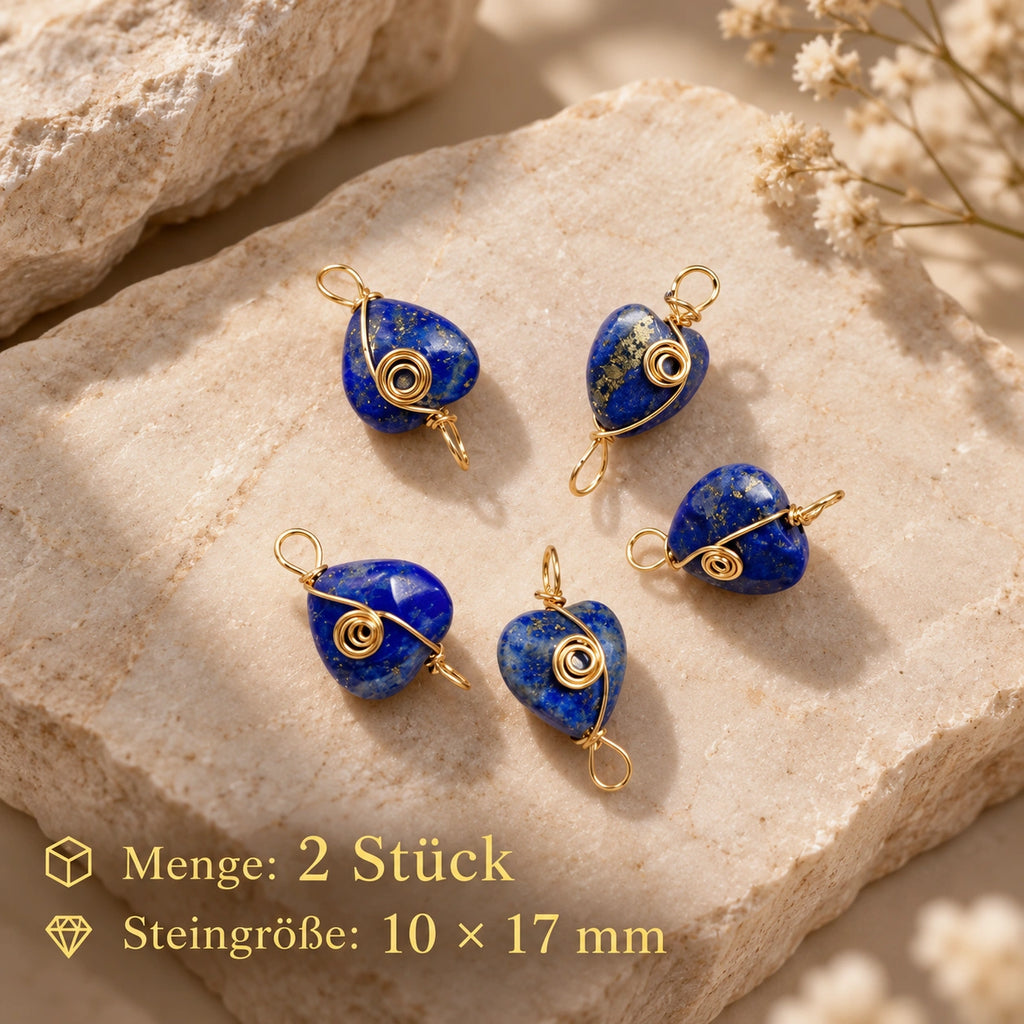 Lapislazuli Herz Anhänger mit goldfarbener Spirale aus Draht