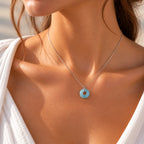 Aquamarin Kette aus 925er Silber mit rundem Donut-Anhänger