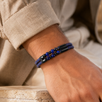 Zweireihiges blaues Tigerauge Lederarmband