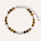Feines Tigerauge Armband mit facettierten Metallperlen