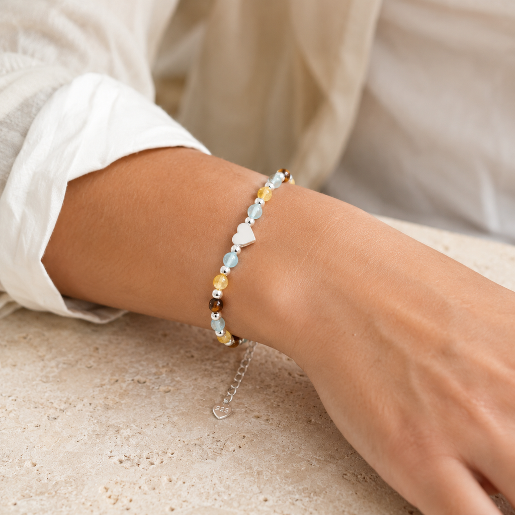 Tigerauge Armband mit Citrin, Aventurin und Herz
