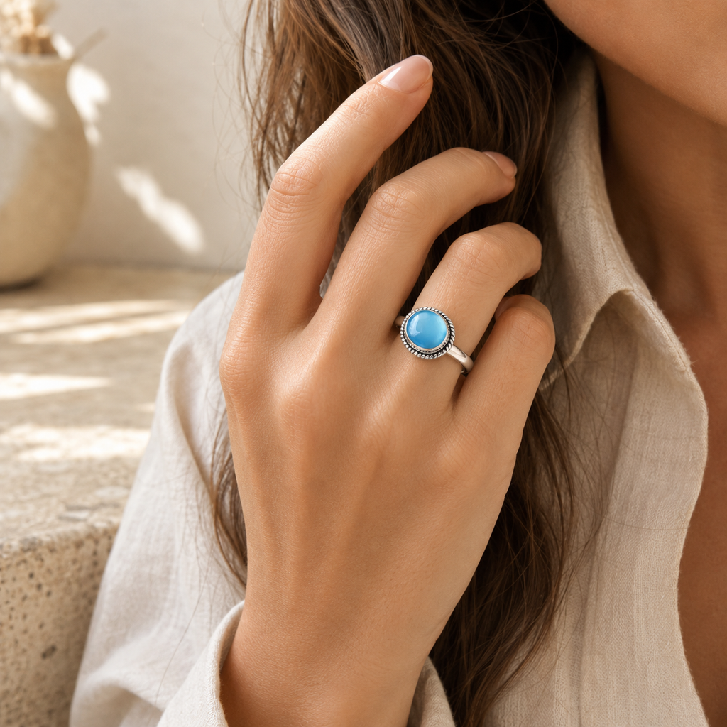 Aquamarin Ring aus 925er Silber mit gedrehtem Rand
