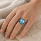Aquamarin Ring aus 925er Silber mit Volutenmuster