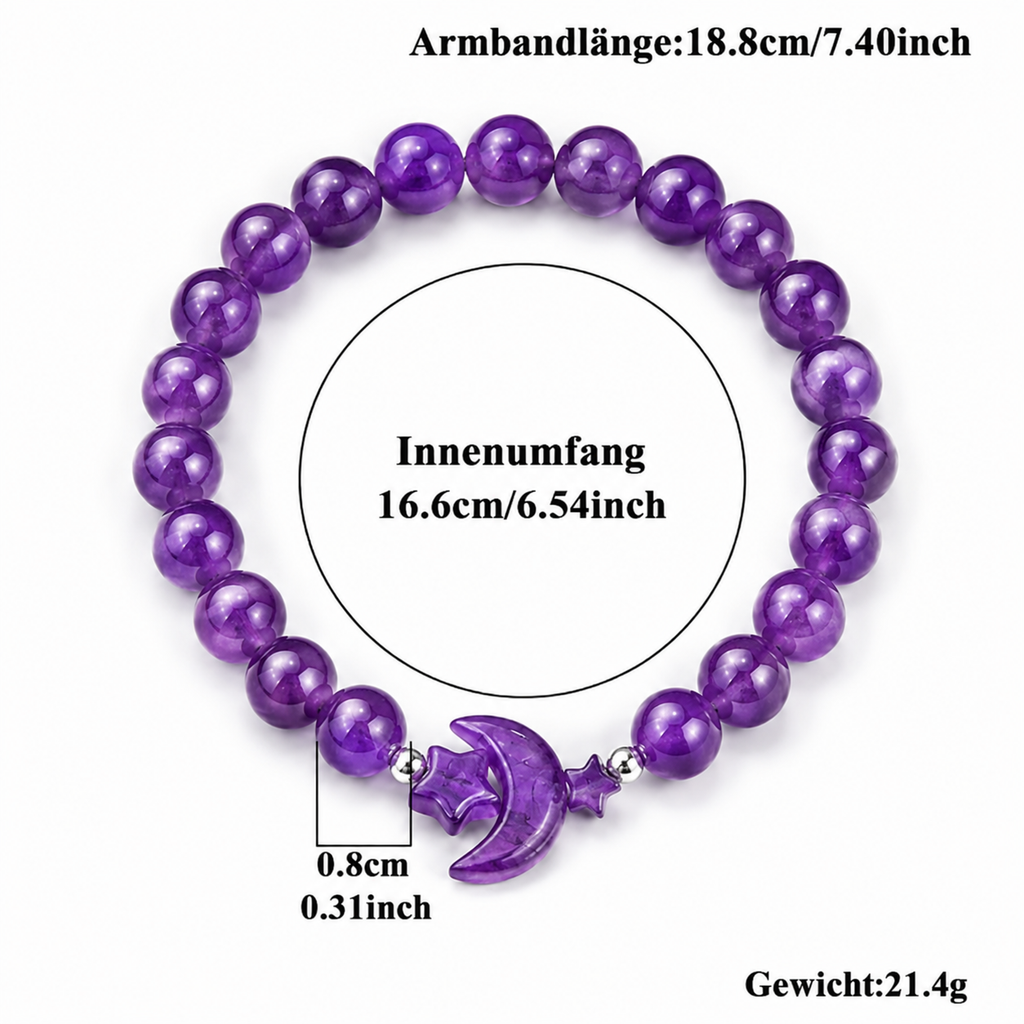 Amethyst Armband mit Halbmond und bunten Steinperlen