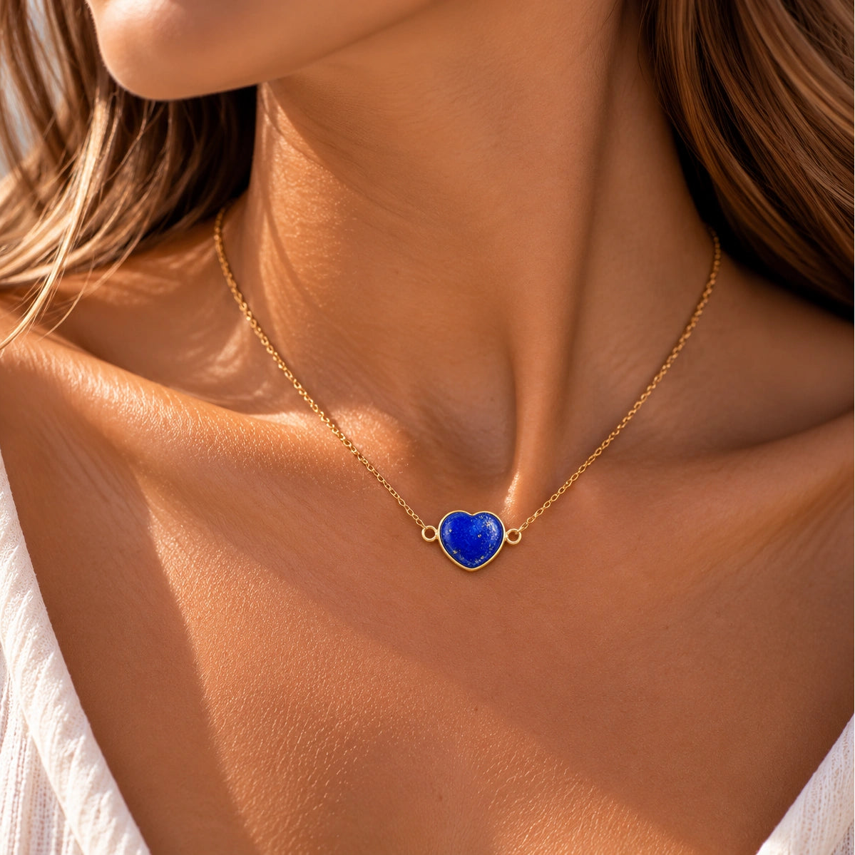 Lapislazuli Herz Anhänger Gold mit zwei seitlichen Ösen