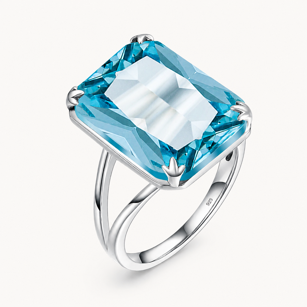 Aquamarin Ring mit großem rechteckigem Stein