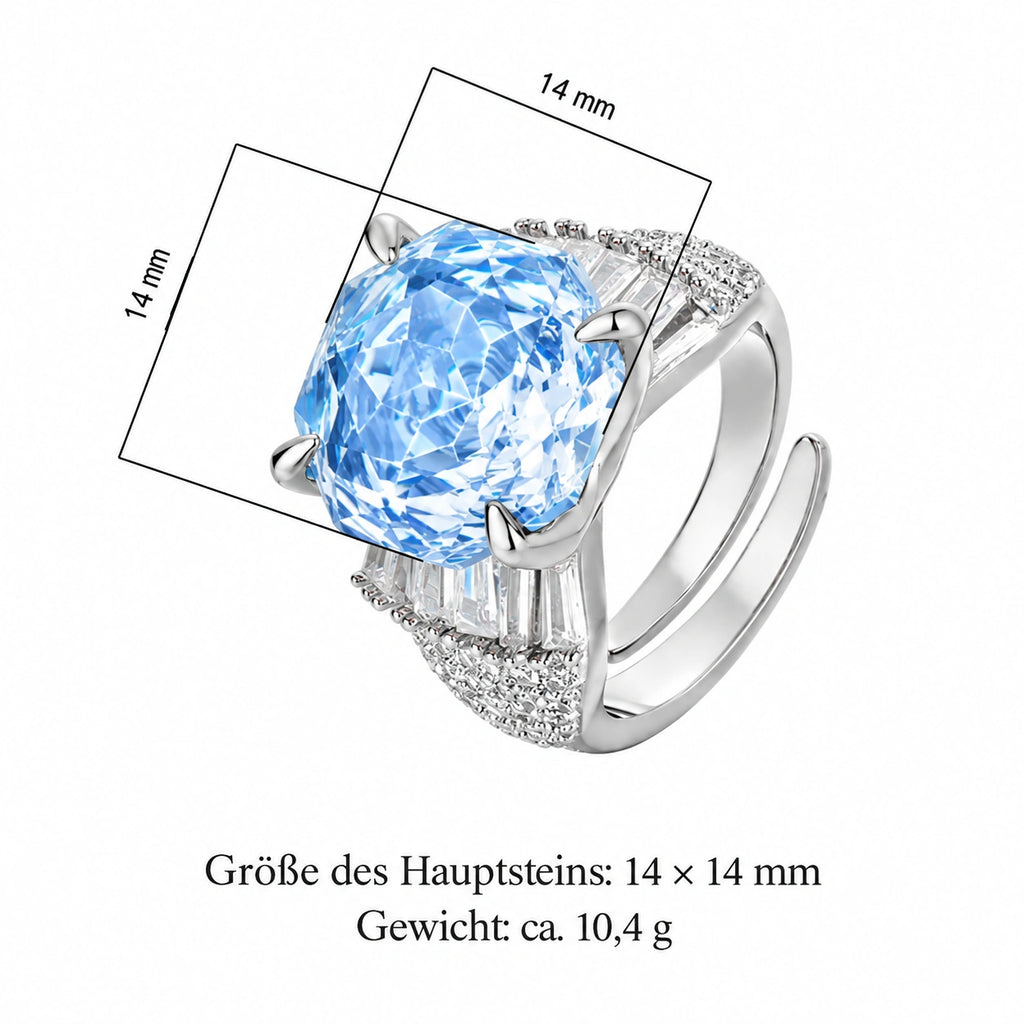 Aquamarin Ring modern mit großem facettiertem Stein und breiter Fassung