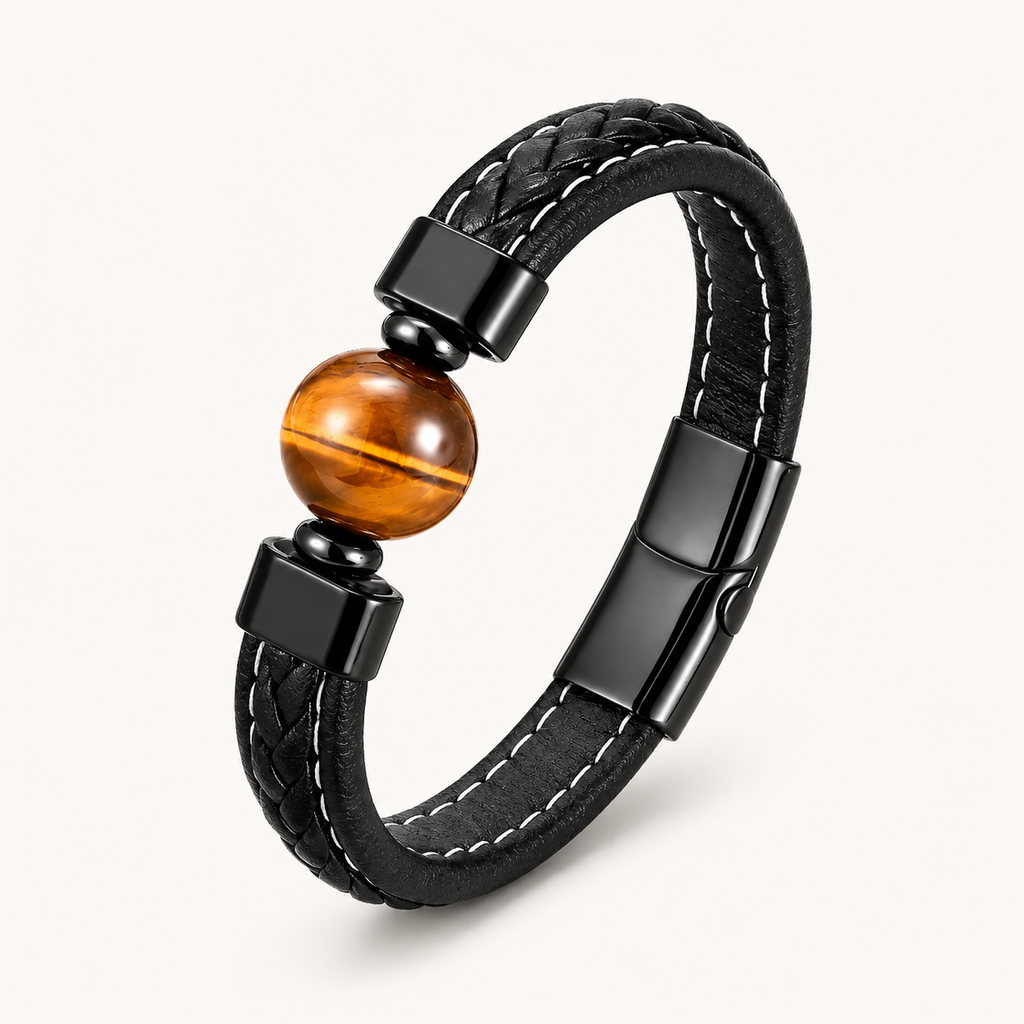 Tigerauge Lederarmband mit großer Kugel