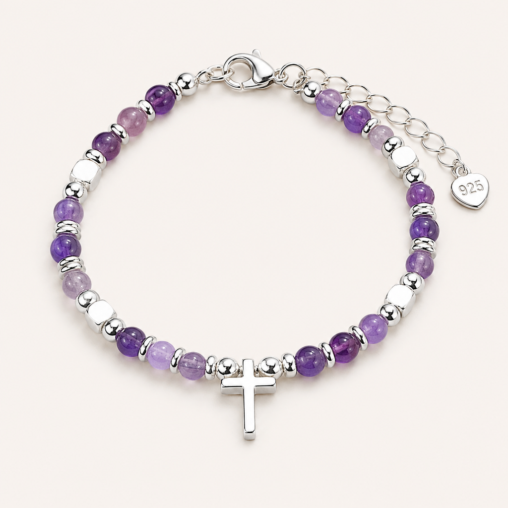 Amethyst Armband mit Kreuzanhänger