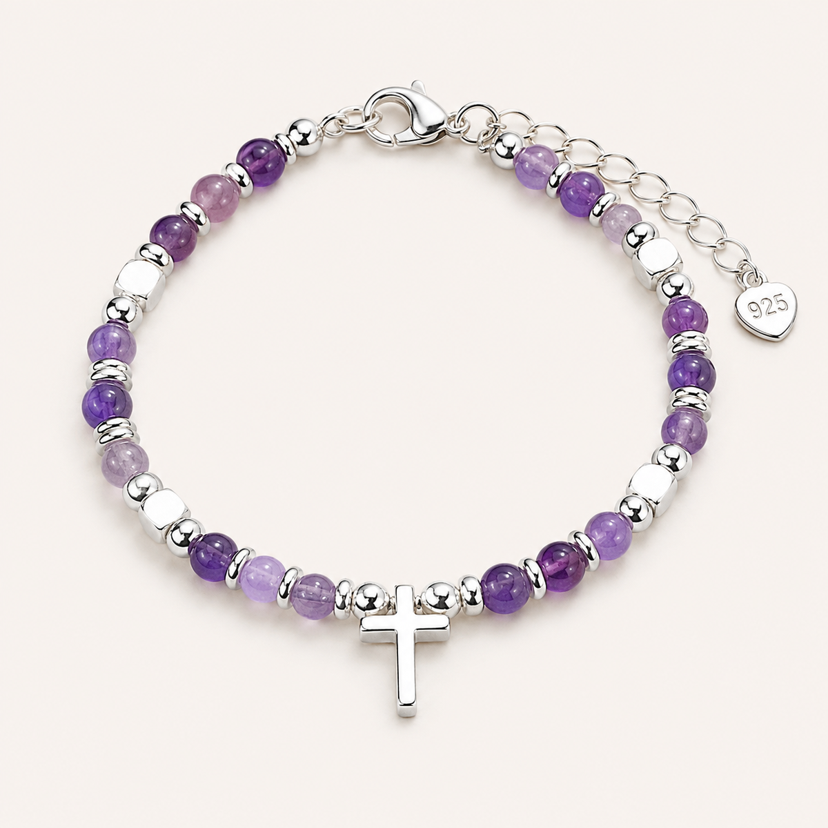 Amethyst Armband mit Kreuzanhänger