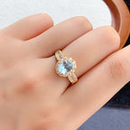 Aquamarin Ring Gold aus 925er Silber mit ovalem Stein und Kristallkranz