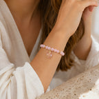 Doppelreihiges Rosenquarz-Armband mit Herzanhänger