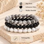 Onyx Armbänder Set mit Map Stone und weißem Howlith