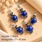 Lapislazuli Anhänger Silber mit Totenkopf und runder Steinperle