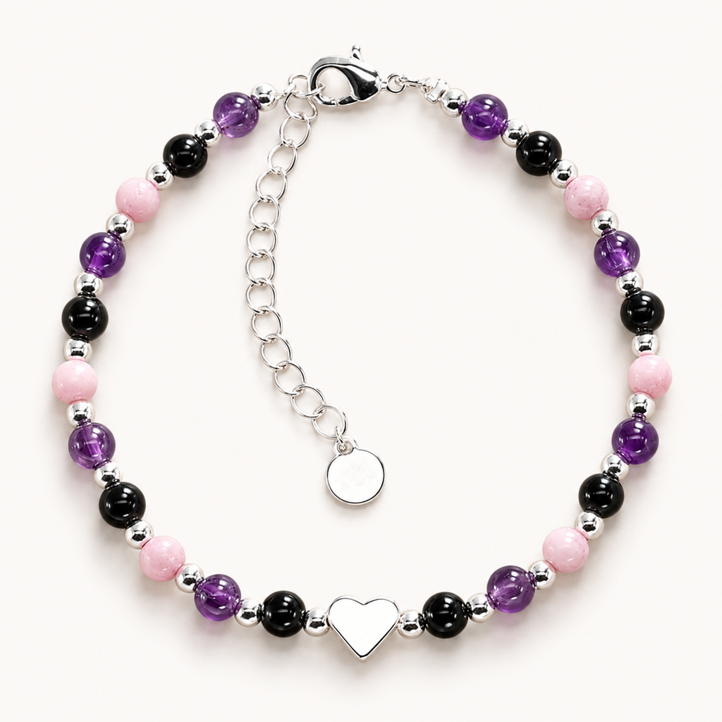 Amethyst Turmalin Armband mit Rosenquarz und Herz